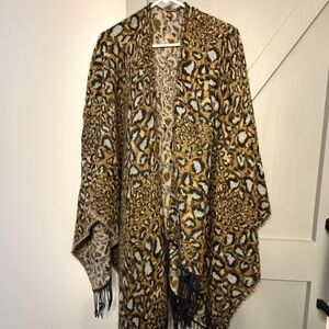 Leopard Print Fringe Shawl